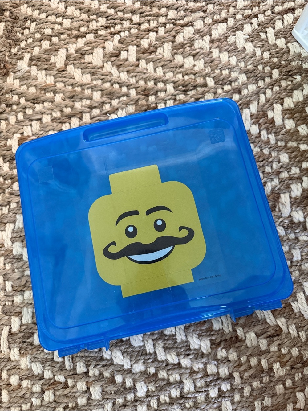 LEGO Blue Storage Case with Mustache Minifigure Face